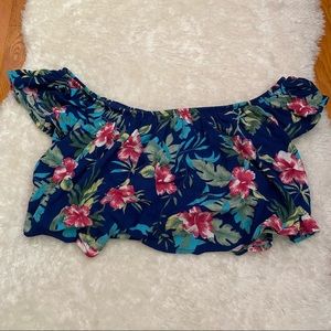 Floral Tropical Off The Shoulder Crop Top